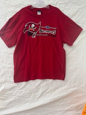 NFL Buccaneers Red Graphic Tee with Team Flag Logo